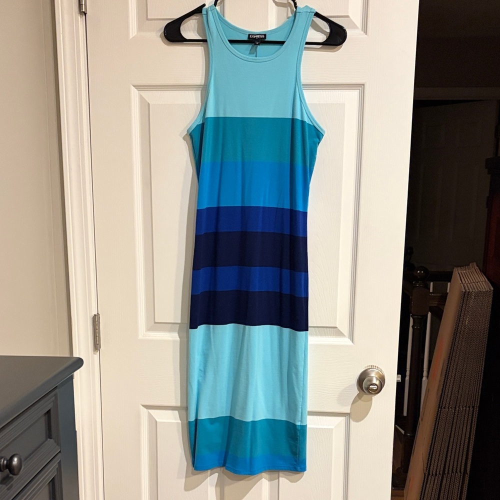 GAP Teal and Navy Striped Midi Dress